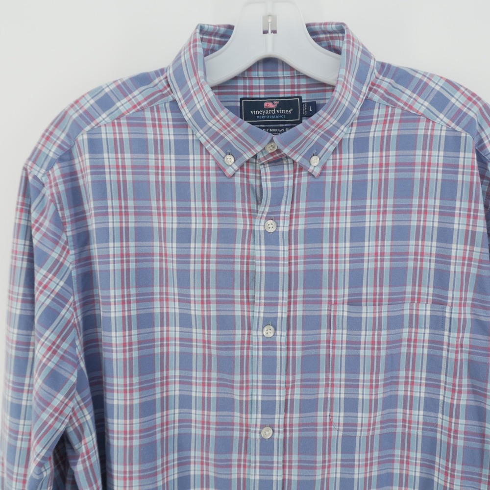 Vineyard Vines Performance Button Down Mens Large Blue Pink Plaid Murray Shirt